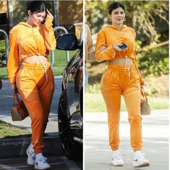 Danielle Guizio ‘Guizio PT2’ Velour Joggers in Orange - Picture 3 of 11